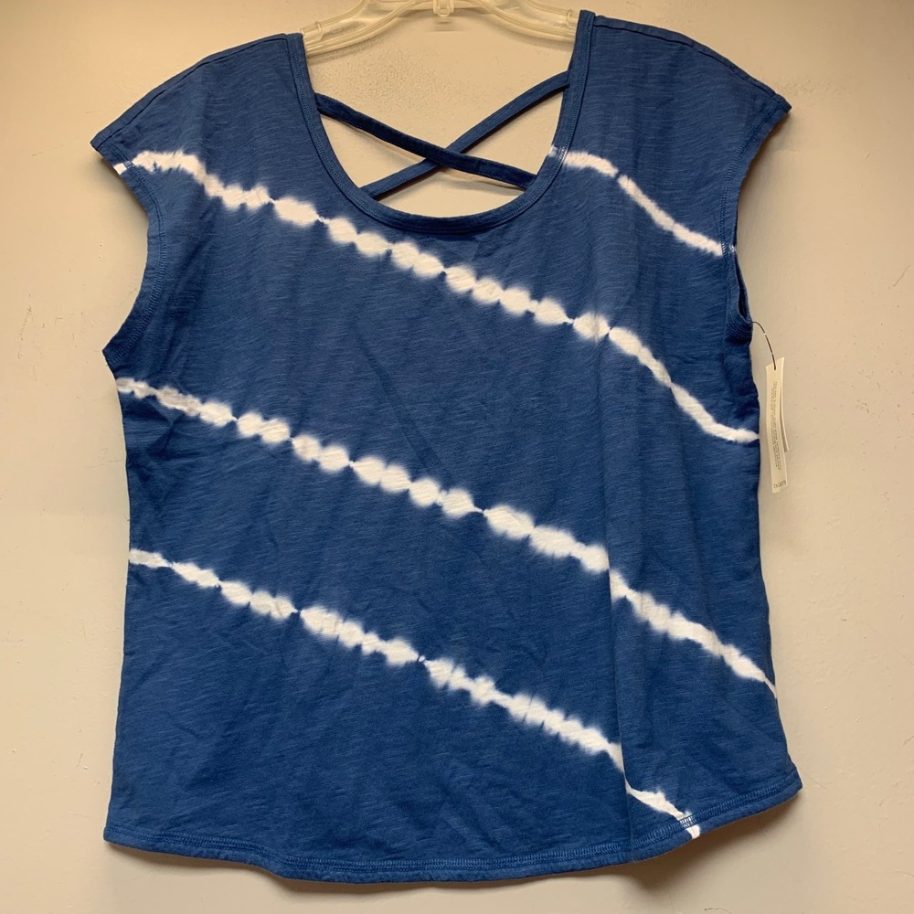 T by Talbots T-Shirt Womens L Blue NEW Tie Dye Crisscross Back Cotton 398939